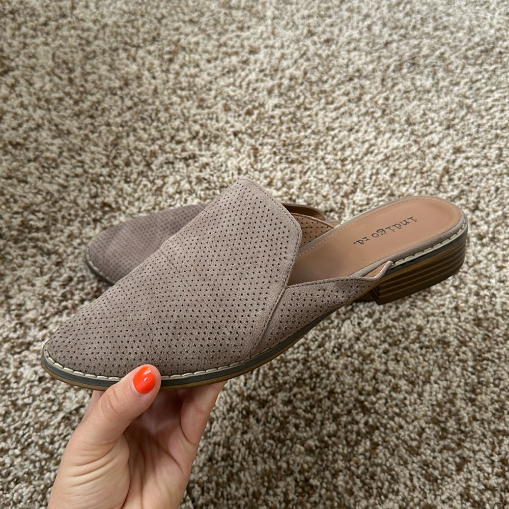 Taupe Indigo Rd. Suede Mules